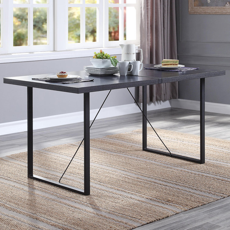 17 Stories Solid Wood Top Metal Base Dining Table Wayfair Canada